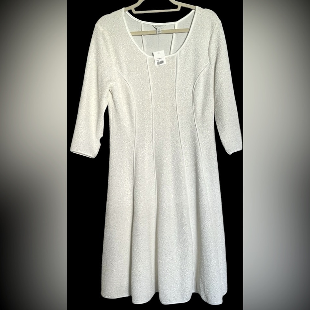 CATO Off White Winter Garden Long Sleeve Pristine Flare Dress, Size Medium,NWT.